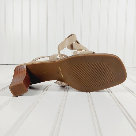 Nicole Fracture Tan Leather Block Wood Heel Back Zipper Strappy Sandals Y2k A674 - Picture 12 of 13